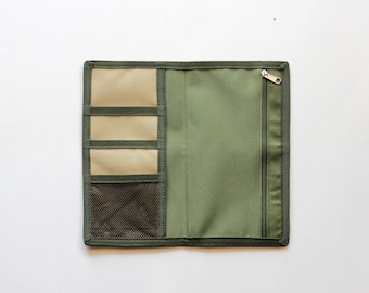 Travelers Notebook Insert Pocket with Zipper | TN Wallet Pouch | Multi-Pocket Journal Organizer | Passport, A6, Standard Size | MOSS LINEN