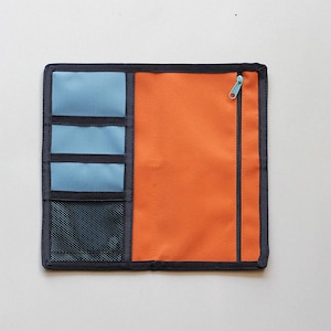 Travelers Notebook Insert Pocket with Zipper | TN Wallet Pouch | Multi-Pocket Journal Organizer | Passport, A6, Standard Size | Blue Orange