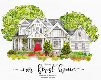 Custom Watercolor House Portrait: First Home Gift (Digital Download)