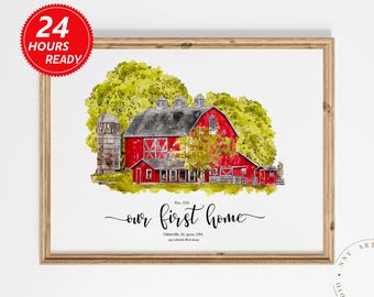 Custom Watercolor House Portrait, art commission, 1st anniversary gift, watercolor venue, custom painting from photo, realtor closing gift