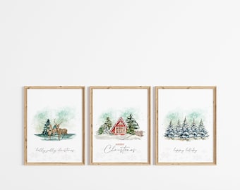 Nordic Christmas Print Set: Winter Forest Reindeer Art (Digital Download)