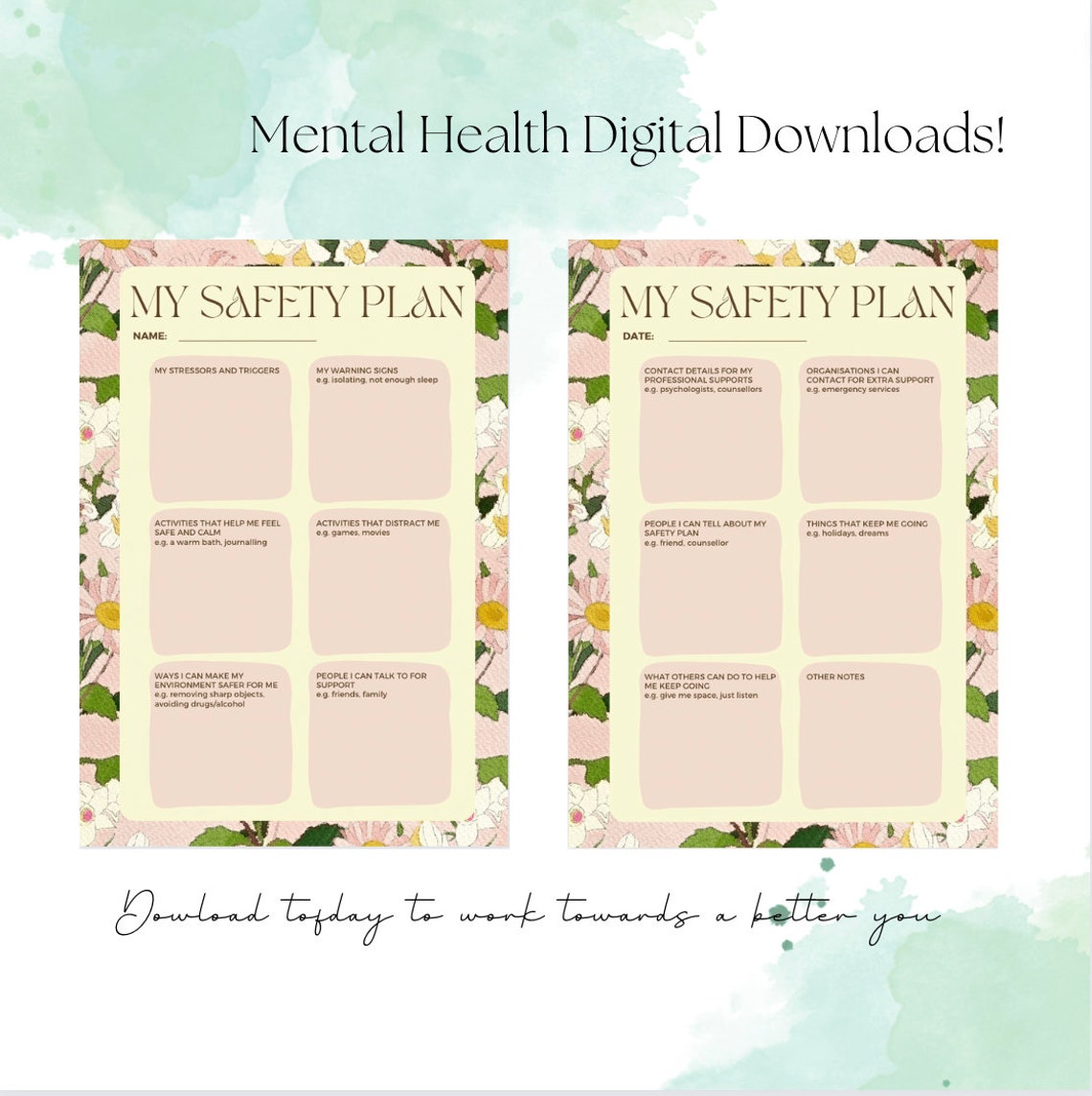 Mental Health Safety Plan ((digital Download)) Etsy