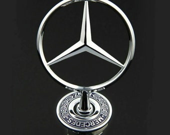 mercedes bonnet raised star emblem badge black and chrome c e s clk class 44mm hood decoration