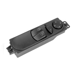 Puede incluir: Interruptor de ventana de coche de plástico negro con dos botones para el control de las ventanas y una perilla redonda para el ajuste del espejo. El interruptor tiene las letras "L" y "R" impresas en él.