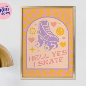 Hell Yes I Skate!  | Roller Skate Gift | Roller Skate Original Giclee Art Print | Cute Art Print | Checkerboard Illustration |  Cute Bedroom