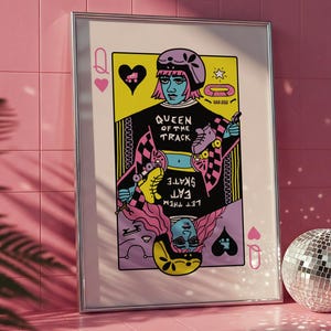 Queen of Skates Kunstdruck • Original Giclee Rollschuh Druck • Roller Derby Geschenk • Quad Park Skating • Herzkönigin Spielkarte