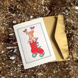 Mini tarjetas navideñas de renos / Mini tarjetas de felicitación con patines de cuatro ruedas / Tarjetas de patinaje sobre ruedas / Navidad retro / Reno / Relleno de calcetines navideños