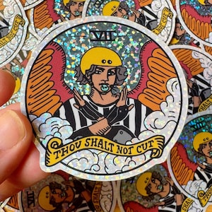Thou Shalt Not Cut glitter waterdichte vinylsticker | Sticker roller derby | Rolschaatscadeaus | Tarotsticker | Helmsticker Jammer