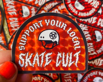 Skate Cult Sticker • Prism Weatherproof decal • Roller Skate • Skateboard • Skate Park • Devil • Roller Derby •  Witchy