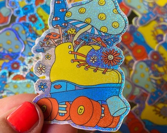 Mushroom Roller Skate Sticker • Pixiedust Waterproof Vinyl Decal • Roller Derby Gift  • Helmet, laptop, phone accessory