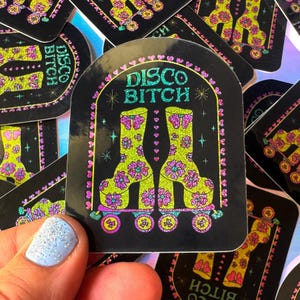 Adesivo in vinile impermeabile "Disco Bitch Roller Skate Pixie" / Adesivo per pattini a rotelle / Regali per pattini a rotelle / Decalcomania per pattini a rotelle / Adesivo per casco