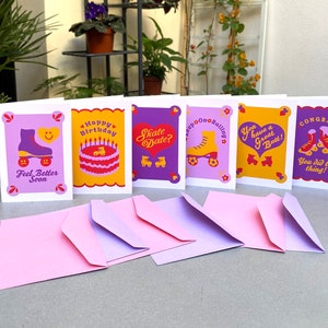 Mini Card Multipack / Mini biglietti d'auguri Quad Roller Skate / Biglietti di auguri con pattinaggio a rotelle / Illustrazioni di pattinaggio a rotelle