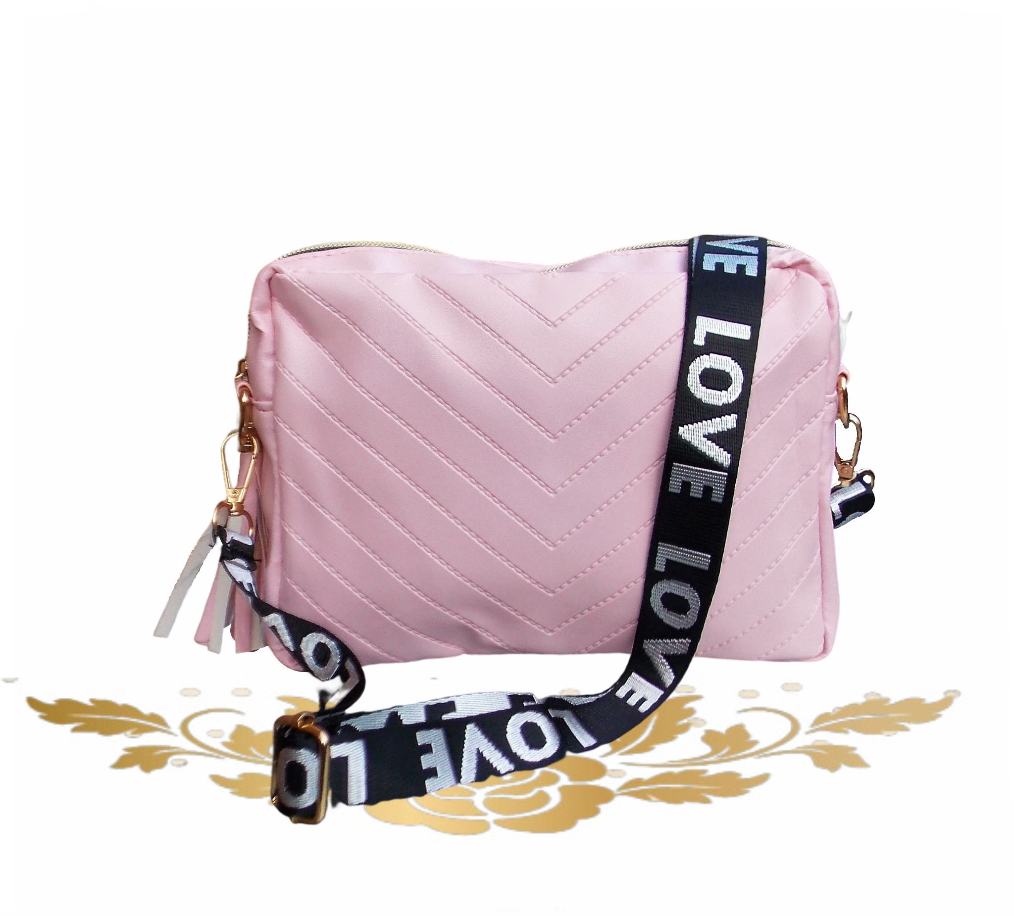 Beautiful Pale Pink Crossbody Square Tassle Bag Camera Bag 