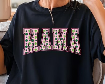 Lucky Mama Varsity Png, Mom Shirt Png, Varsity Mama Sublimation Png, Mama St Patrick's Day PNG, St Patricks Retro Coquette Png, Shamrock PNG