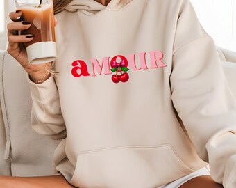 Valentine Amour png, Cute Cherry PNG , Retro Valentine's Png, Trendy Valentine Png