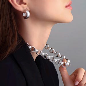 Handmade 925 Sterling Silver Statement Link Chain Necklace, Bold and Modern Design, Unique and Elegant Accessory