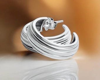 Handgemaakte dikke sterlingzilveren oorringen: modern elegant ontwerp