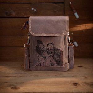 Father&#39;s Day Gifts Custom Photo Leather Waist Bags Leather Crossbody Bags Handmade Engraved Phone Bags Personalized Gifts Gifts for Dad.
