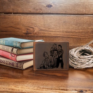 Regalos para el día del padre Carteras de cuero con foto personalizada Tarjetero multifuncional Carteras grabadas Regalos personalizados Regalos para papá Regalos para él.
