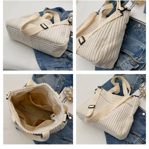 Corduroy Tote Bag With Zipper Large Capacity Shoulder Bag Thicken Cord ...