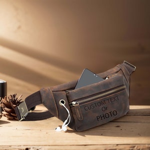 Regalos para el día del padre Riñoneras de cuero con foto personalizada Riñoneras grabadas hechas a mano Riñoneras de gran capacidad Regalos personalizados Regalos para papá.
