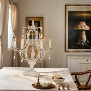 French Style Six-arm Candlesticks Beige Crystal Candlesticks Antique Branch Candlesticks - Decoration for Weddings, Dining Tables