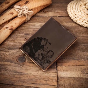 Regalos para el día del padre Carteras de cuero con foto personalizada Carteras grabadas a mano Carteras plegables Regalos personalizados Regalos para papá Regalos para novio.