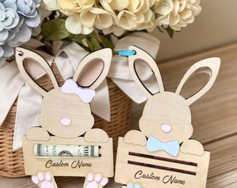 Personalized Name Easter Bunny Wallet Carrot Wallet Easter Cash Gift Easter Wallet Bunny Ear Tags Easter Gifts for Children.