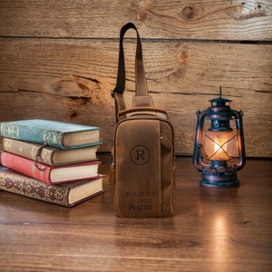 Regalos del día del padre Bolso cruzado de cuero con foto personalizada Bolso deportivo Bolso con cinturón de gran capacidad Regalos personalizados Regalos para papá Regalos para él.