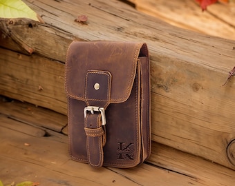 Father&#39;s Day Gifts Custom Text Belt Bags Handmade Leather Waist Bags Phone Bag on Belt Personalized Gifts Gifts for Husband Gifts for Dad.