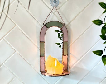 Stained Glass Mirror Shelf - Sage Blush