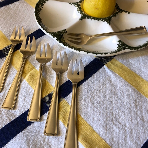 6 fourchettes à huîtres Art déco, métal argenté, orfèvrerie François Frionnet
