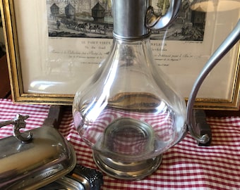 Aiguière, carafe en verre et étain, Etains du Manoir, vintage