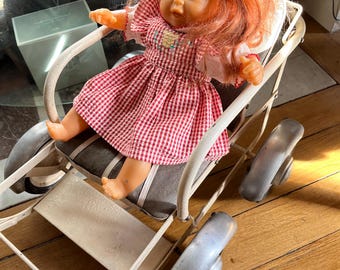Jouet Ancien – Poussette De Poupée En Bois – France 1950