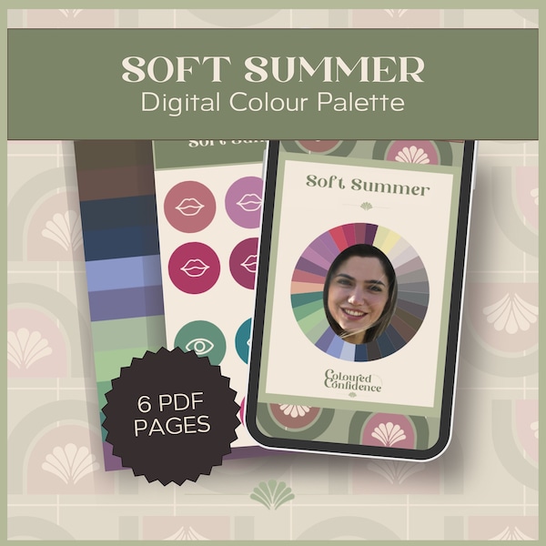 Soft Summer (16 seasonal system) Digital Colour Palette, Digital Swatch Fan, Digital Product Download for digital use