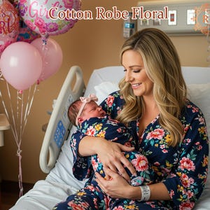 Bawełniany miękki szlafrok ciążowy Kwiatowy szlafrok dla przyszłej mamy Przytulny szlafrok ciążowy i do karmienia dla kobiet Prezenty na baby shower dla kobiet w ciąży Darmowe pieluszki
