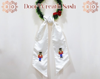Wreath Sash For Front Door - Monogram Wreath Sash - Embroidered Front Door Bow - Initial Door Sash - Nutcracker Wreath Sash - Wreath Scarf
