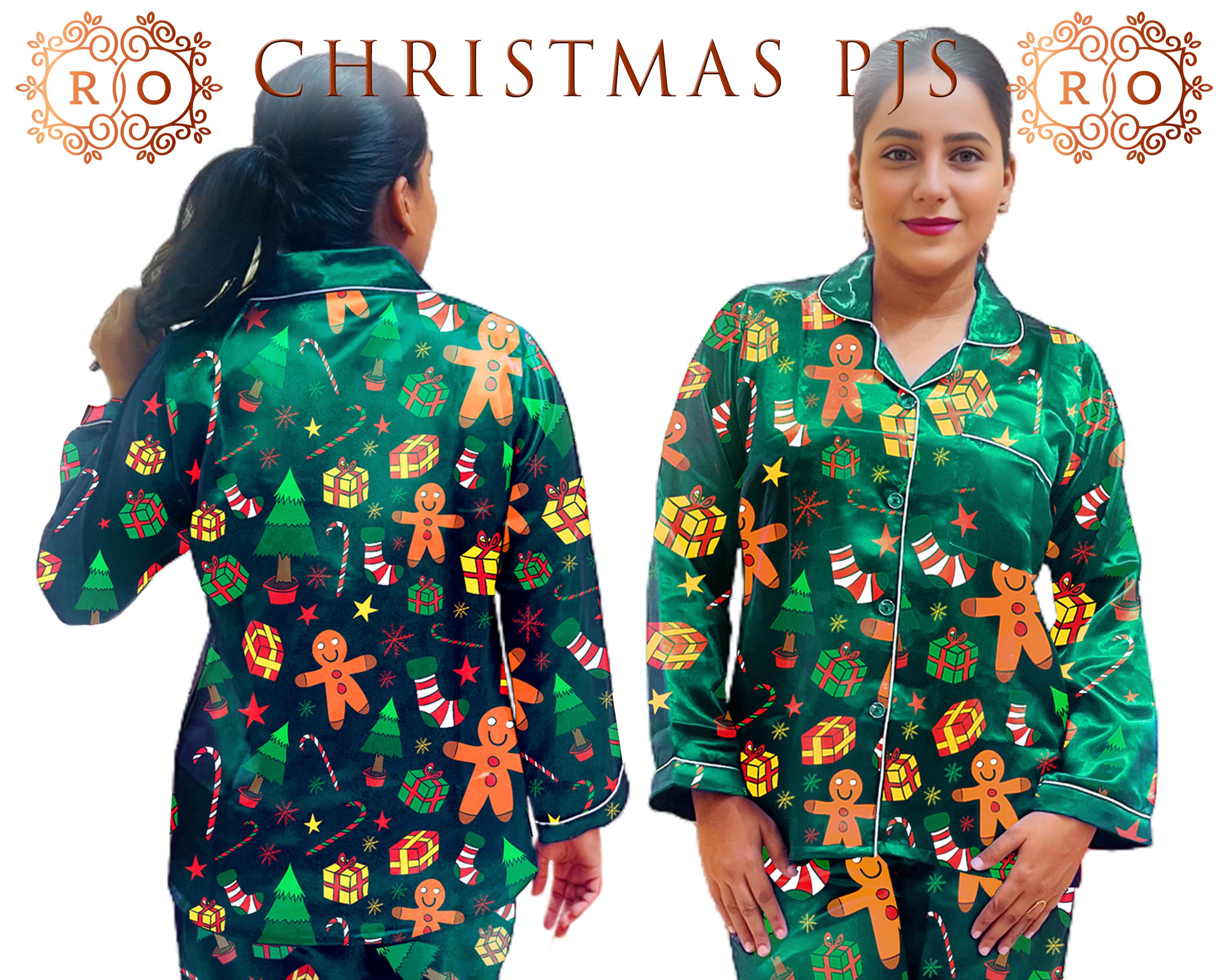 Green Christmas Loungewear Women's Santa Baby Green Satin