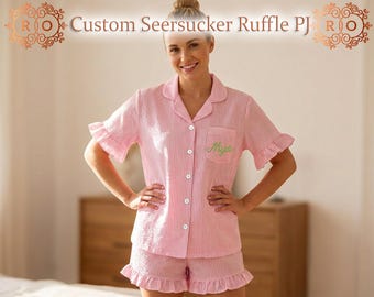 Seersucker Pajama Set | Embroidered Pajamas Set | Custom Bridal Pjs | Bridal Party PJs | Bridesmaid PJ Set | Lounge Wear | Bridesmaid Gift
