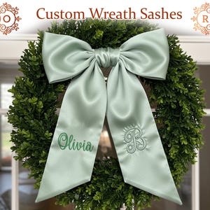 Custom Embroidered Wreath Sash Personalized Wreath Bow Monogrammed Holiday Bow Front Door Décor Seasonal Home Decoration Housewarming Gifts