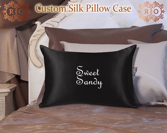 Custom Name on Pillow 100% Silk Pillowcase Pure Silk Pillow Cover Hair Care Anti Aging Luxury Gift Personalized Pillowcase wedding Gifts