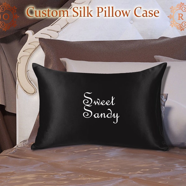 Custom Name on Pillow 100% Silk Pillowcase Pure Silk Pillow Cover Hair Care Anti Aging Luxury Gift Personalized Pillowcase wedding Gifts