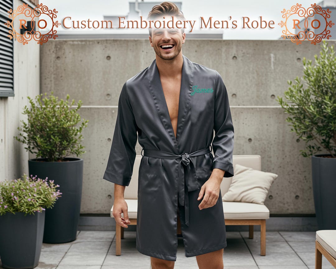 Men Fancy Robe Custom Men’s Satin Robe With Name Embroidery | Luxury Personalized ...