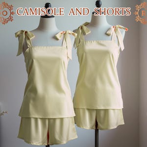 Cami Tie Knot and Shorts Satin Pj Sets Bridesmaids Gifts Bridal Sets Gift For Her Wedding Gifts Bridal Party Satin PJs Shoulder Tie Cami Set