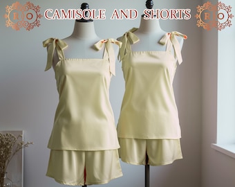 Ensembles de pyjama en satin avec noeud et short, Cadeaux pour demoiselles d'honneur, Ensembles de mariée, Cadeau pour elle, Cadeaux de mariage Pyjama de soirée en satin avec cravate