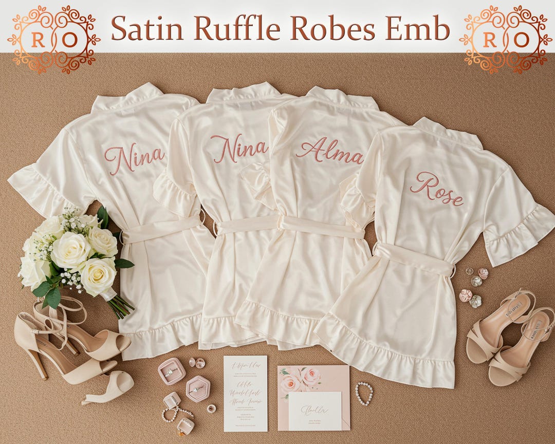 Bridal Ruffle Robe Satin Embroidered Robes Bridesmaid Ruffle Robes ...