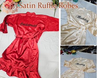 Ruffle Bridesmaid Bride Robes, Bridal Satin Robes, Bridal Robes, Robe for Bride, Bridal Party Wedding Robes, Monogram Robes,Flower Girl Robe