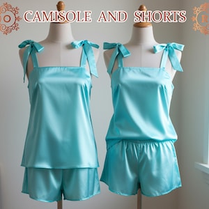 Silk Cami Tank and Shorts Cami Tie Knot and Shorts Satin Pj Sets Bridal Sets Gift For Her Bridesmaids Gifts Wedding Gifts Bridal Shower PJs