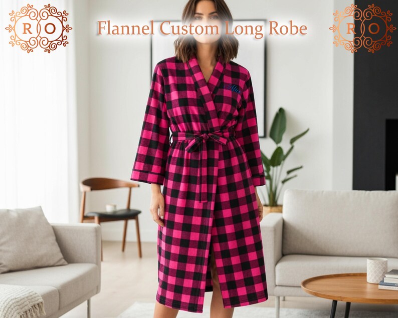 Mounted Buffalo Robe Monogrammed Buffalo Check Robe- Personalized Long Flannel Robe, Custom ...