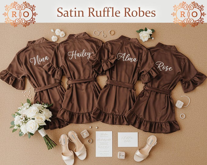 Getting Ready Robe Custom Ruffle Robe Custom Bridal Robe Satin Robes Personalized Robe Wedding Favor Bridesmaid Gift Bachelorette Party Robe